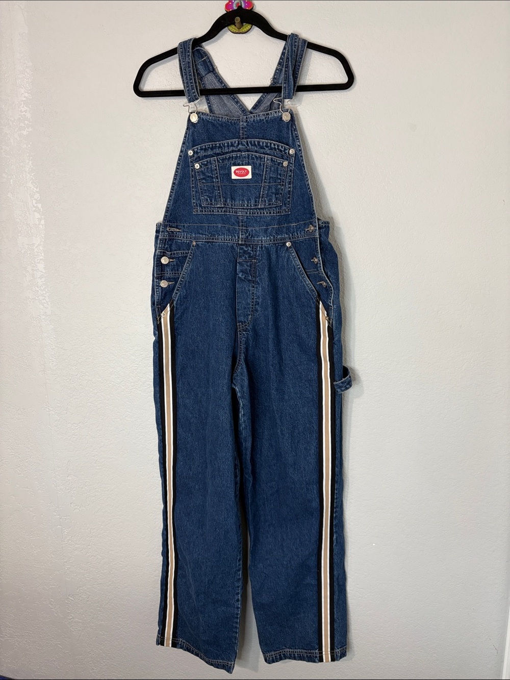 Revolt Vintage Overalls Denim Cotton Dark Wash Stripes M